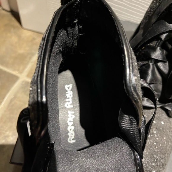 Dirty Laundry Black Sparkly Glitter Boots Size 6 Ribbon Laces - Picture 5 of 5